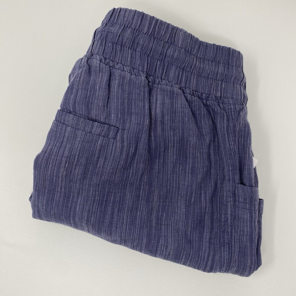 Athleta Cabo Linen Textured 4" Short Womens 24 Blue Mid Rise Drawstring NEW